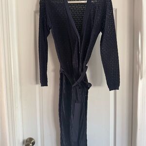 Marciano Classic Navy Knit Pointelle Wrap Duster
